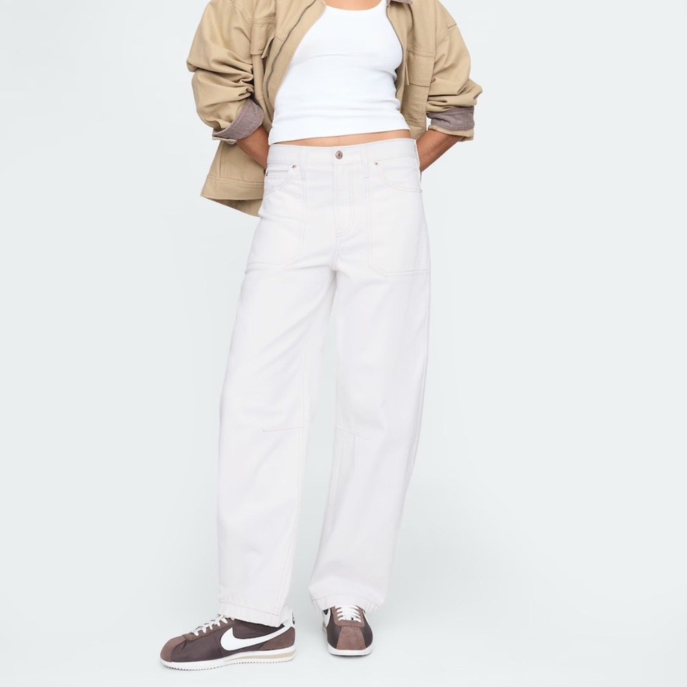 White High Rise Barrel Carpenter Jeans